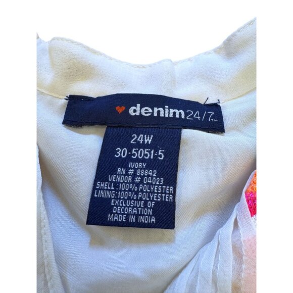 Denim 24/7 Ivory Embroidered Tunic Blouse With Sheer Sleeves Size 24W - Picture 6 of 9